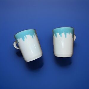 2 VINTAGE SHENANGO CHINA Paint Drip Design HOTEL COFFEE CUPS Hard To Find